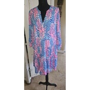 Lilly Pulitzer Womens Gabriel Tunic Dress Knee Length Blue Pink Sz 6 20x36